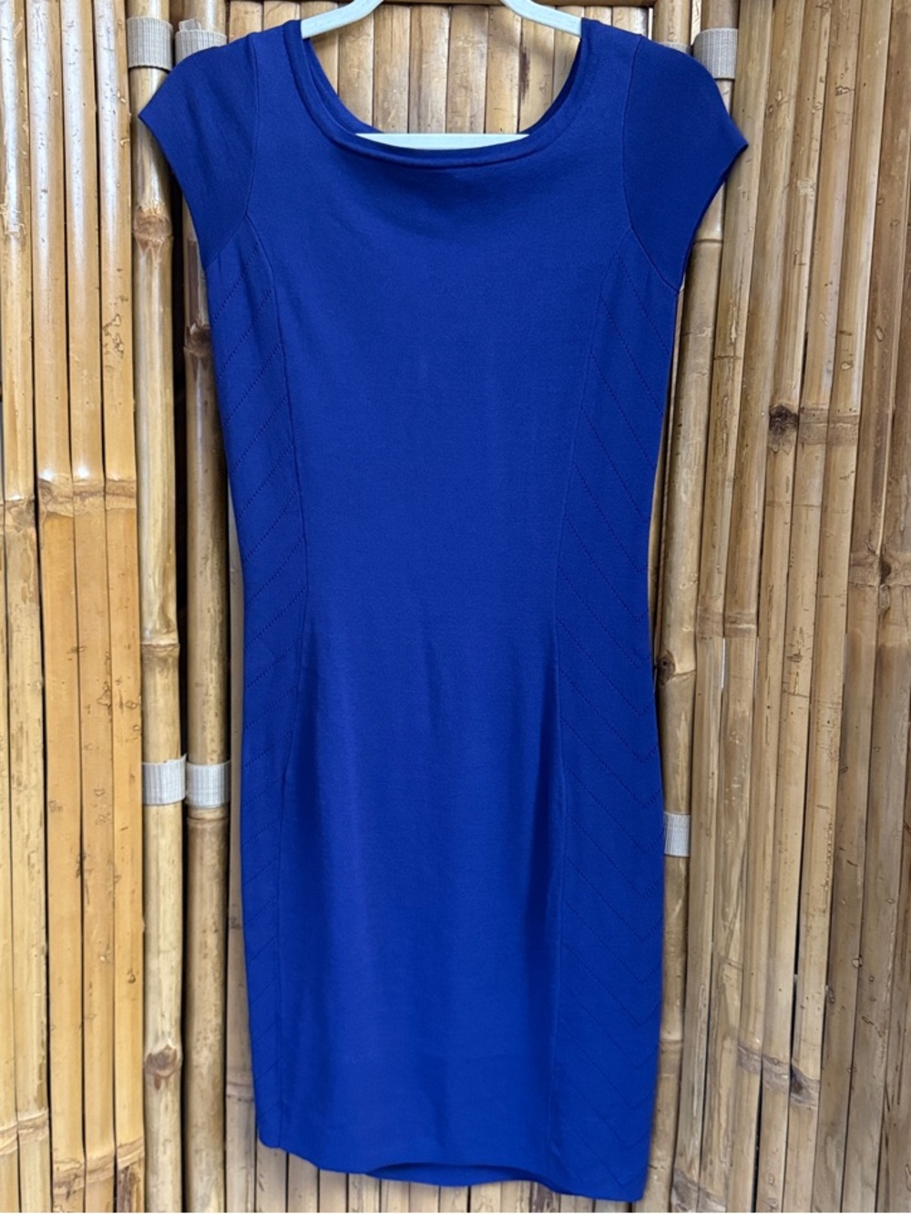 Cap-Sleeve Indigo Blue Dress - Sleek Women's Sheath Size XS